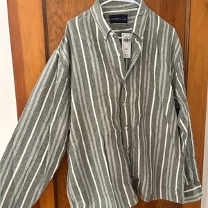 Abercrombie & Fitch Men's Green Striped Shirt Jacket